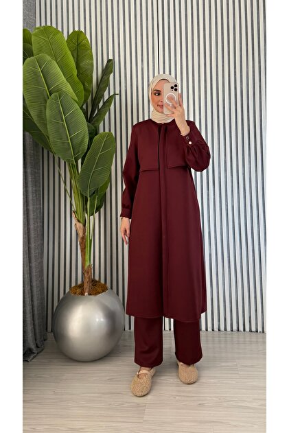 Women's Long Buttoned Tunic Pants Lace-Up Suit