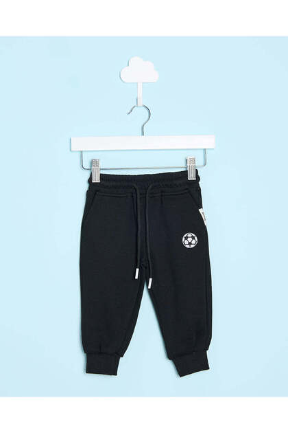 Infant Boys Black Printed Active Pants