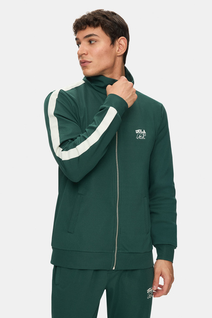 Halston Dark Green Zippered and Pocketed Printed Standard Fit Men's Sweatshirt