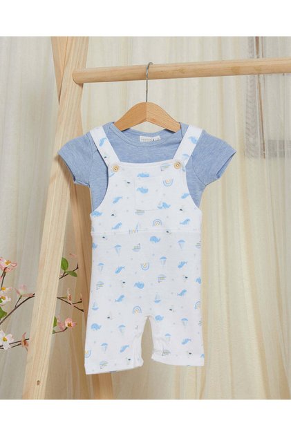Baby Blue And White Bodysuit Dungaree Set (2 Piece)