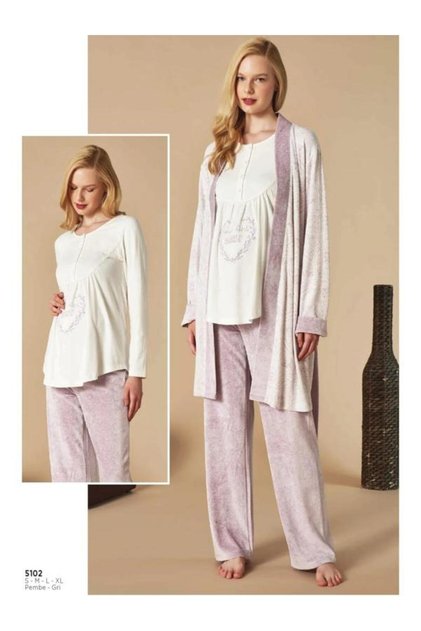 Women's Pregnant-Maternity Pajama Set - with Dressing Gown - 3-Piece Set
