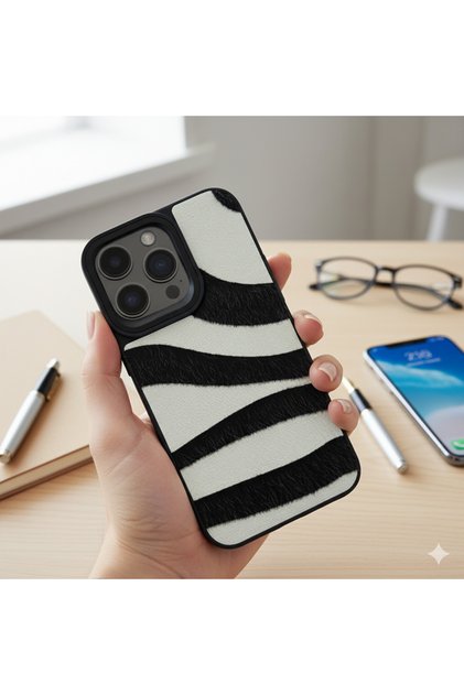 İphone 14 Pro Max Uyumlu Lüks Leopar Desenli Kamera Korumalı Peluş Tüylü Telefon Kılıfı Kapak