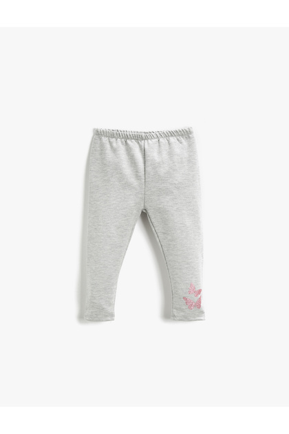 Butterfly Print Detailed Leggings Glitter Elastic Waist