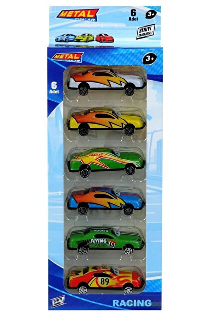 Beren Oyuncak 6'lı Metal Araba Seti, Şimşek, Renkli Tasarım, 8CM