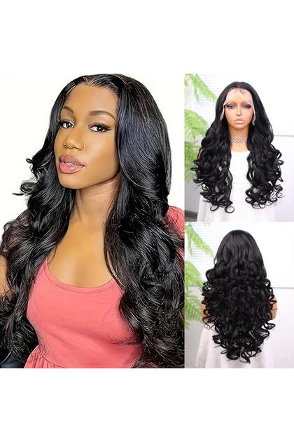 Fiber Synthetic Wavy Tulle Wig with Black Baby Hair