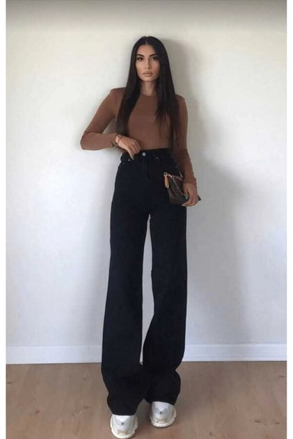 Bt15649402 90's Women's Black Stretch Fabric Super High Waist Baggy Jeans Denim Pants