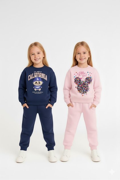 Girl's Printed Winter Fleece-Lined Sweatshirt / Tracksuit Set