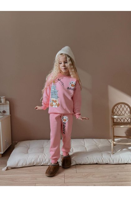Girls' 3-Thread 100% Cotton Jersey Colorful Tracksuit Set
