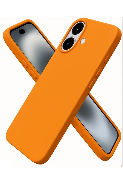 iPhone 16 Kılıf Içi Kadife Kamera ve Ekran Yükseltili Lansman Silikon Kapak Turuncu