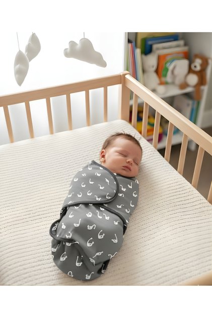 Interlock Baby Swaddle, Newborn Swaddle D Patterned 100% P Cotton Adjustable Swan Pattern