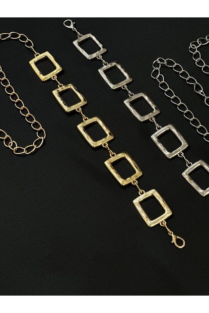 2-Piece Square Gold Silver Detailed Women's Waist Chain Detailed Women's Waist Chain Waist Belt, Dress Belt,