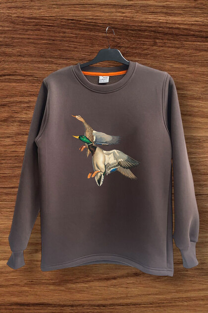 Hunting Duck Hunt Printed Flying Ducks Regular Fit Crew Neck 3 Thread Sweatshirt
