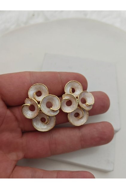 Four Spiral Pearlescent Gold Earrings