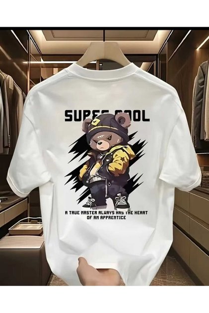 Men's'Super Cool' Bear Printed Oversized T-Shirt