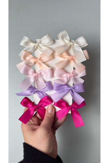 Pink Tones Ribbon Bow 10 Pieces 3cm Metal Clip (Ecru, Salmon, Pink, Lilac, Fuchsia)