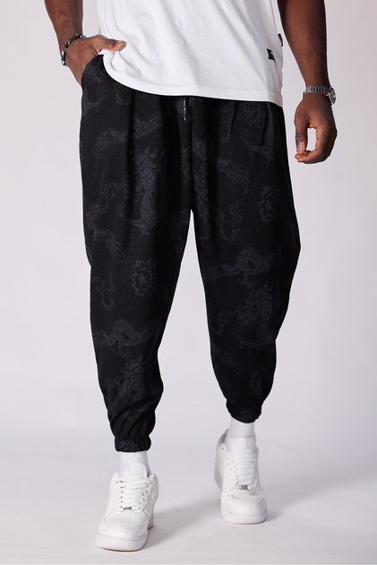 Unisex Jacquard Patterned Pleated Baggy Trousers