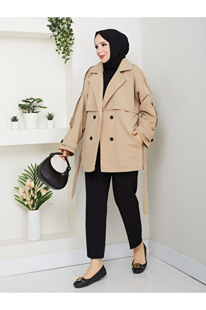 Düğme Detaylı Kemerli Oversize Trençkot RC853107