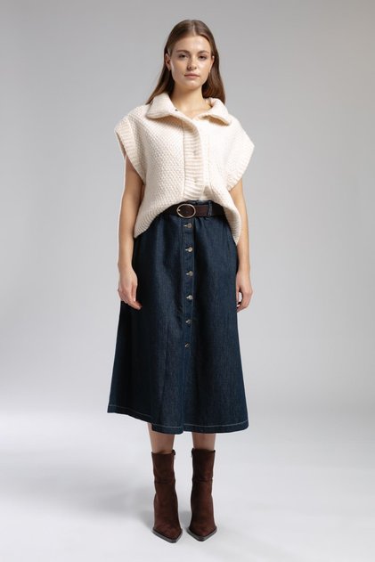 Normal Waist Dark Blue Women's Straight Midi Skirt 261 Lcf 126003 Max Denim