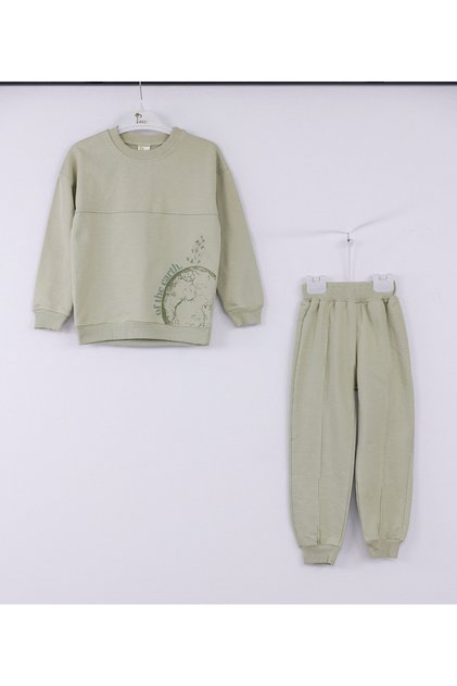 Boy'S, Cotton 2 Thread, World Print Detail, Bottom Top Sweatshirt Set Rb-605