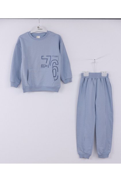 Boy'S, Cotton 2 Thread, Rules Print Detail, Kangaroo Pocket, Bottom Top Sweatshirt Set Rb-606