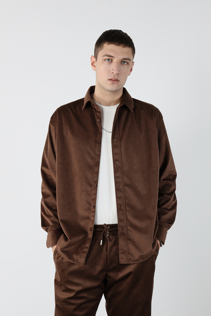 Thin F Corded Fabric O Oversized Velvet Shirt