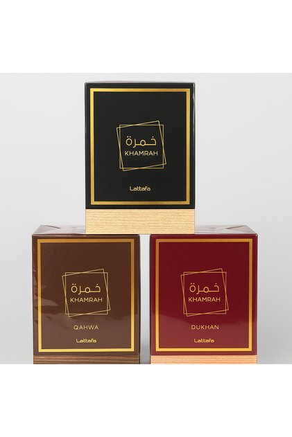 Set de parfumuri Khamrah Collection – Eau de Parfum x 100 ml ( Khamrah , Khamrah Qahwa , Khamrah Dukhan )