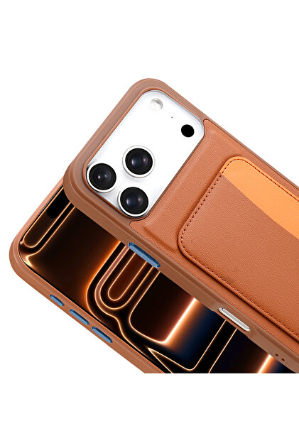 Nezih Case Apple iPhone 17 Pro Uyumlu Kart Bölmeli Suni Deri