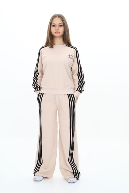 Girls' 100% Cotton Long Sleeve Oversized Bottom-Top Tracksuit Set