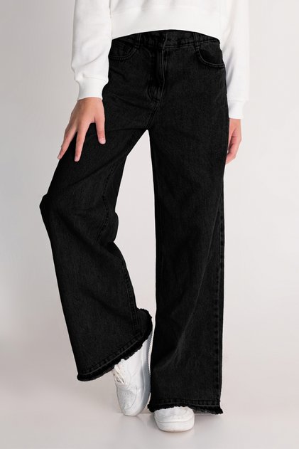 Girl's Wide Leg Cotton Adjustable Waist Jeans