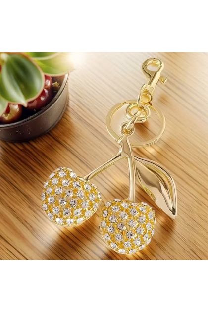 Gold, Stone Cherry Bag Charm & Keychain