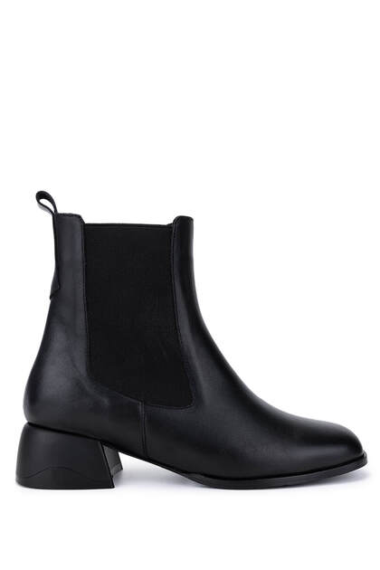 Women's Genuine Leather Black Heeled Boots