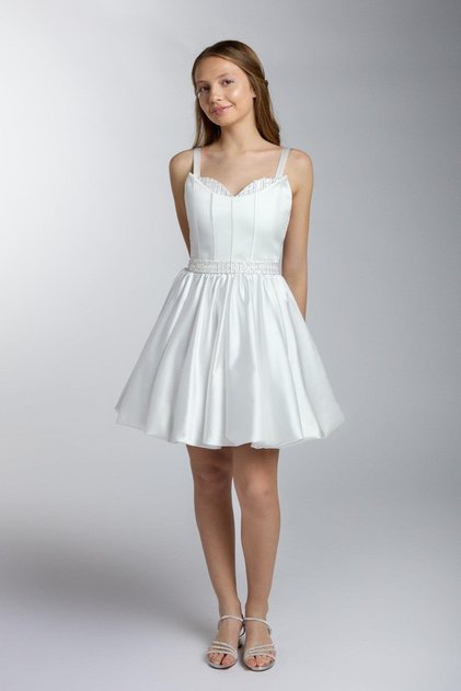 Mojo Girl's Balloon Skirt with Rope Straps Short Evening Dress White