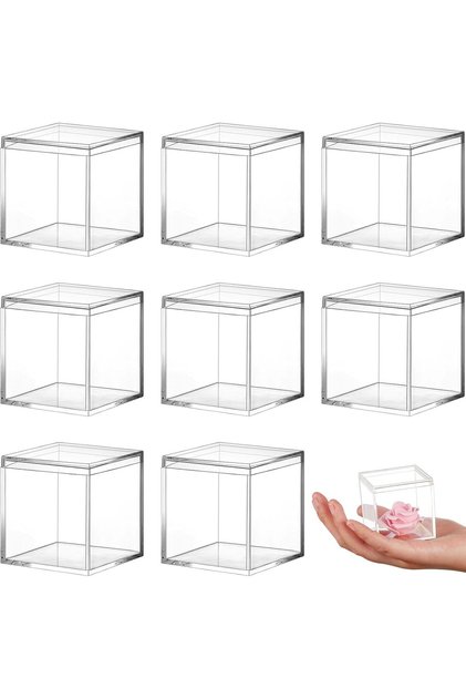 8 Pieces Clear Acrylic Small Box with Lid (6.5 x 6.5 x 6.5 cm)