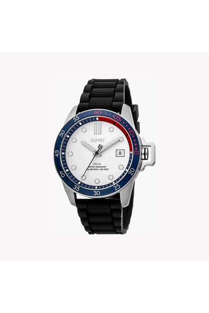 Men's Silver Dial Watch, Black Rubber Band | Es1g101m0055