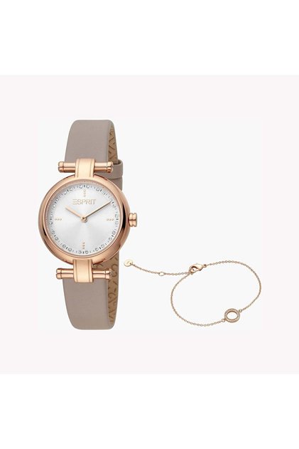 Women's Beige Leather Watch, Silver Dial | Es1l081m0015