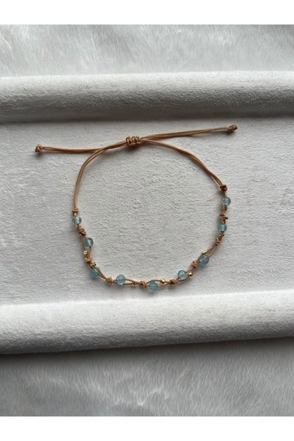 Minimal Topaz Stone Adjustable Rope Bracelet & Anklet Handmade Beige Color