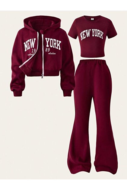New York 1989 3'Lü Bordo Kız Rahat Takım