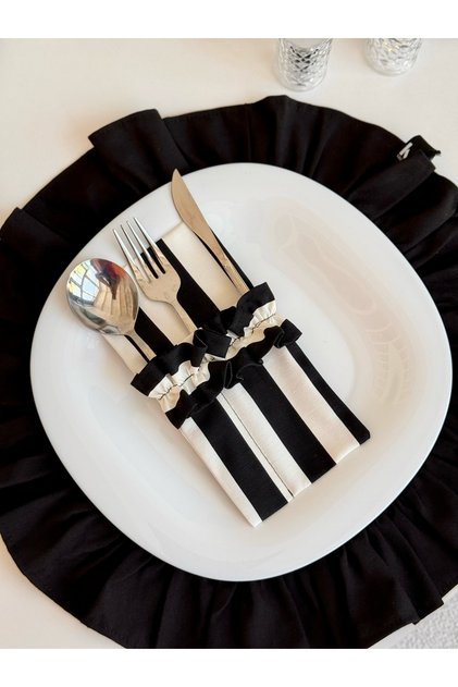 4-Piece Stripe Linen 3-Compartment Cutlery Case