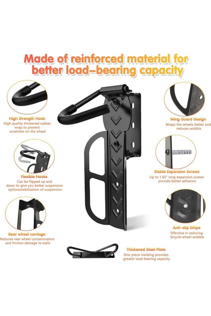Suport perete pentru bicicleta, eBA®, cu suruburi de montare, metal, Negru, 26 x 7 x 12cm, maxim 25