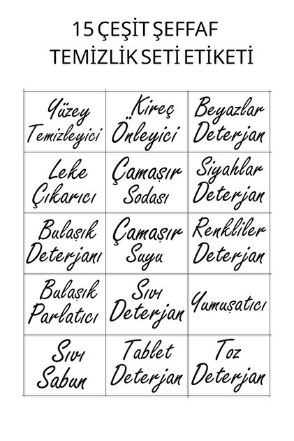 15 Adet Şeffaf Temizlik Seti Etiketi Deterjan Etiket Seti Suya Dayanıklı 15 Çeşit Sticker