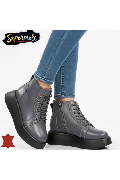 GUNDA Γυναικείες casual δερμάτινες μπότες με παχιά σόλα 5,5 cm