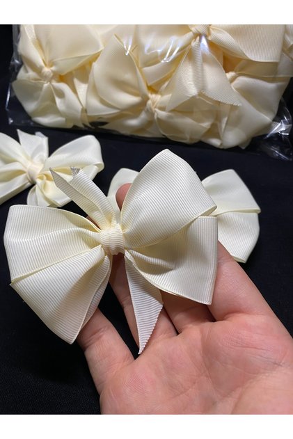 Cream Grosgrain Ribbon Bow 4cm 5 Pieces – Decorative Ornament, Craft and Hobby Material