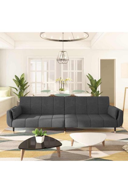2-Seater Sofa Bed with Two Pillows Dark Grey Velvet