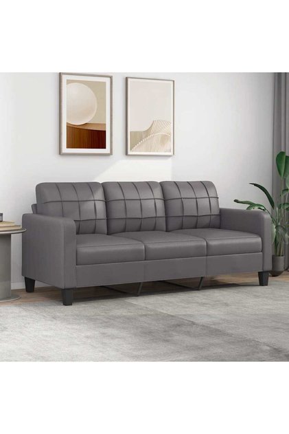 3-Seater Sofa Grey 180 cm Faux Leather