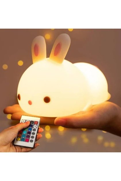 Cute Bunny Baby Night Light: Rechargeable Silicone Lamp (Kids, White)