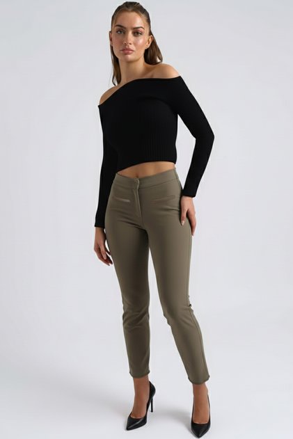 Women's Khaki Front Pocket Trousers Arm-26K136053