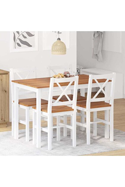 5 Piece Dining Set Brown and White