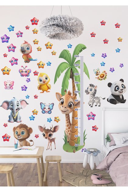 Cute Animals Themed Height Meter Wall Sticker | Mat, Removable, Children's Room Decor