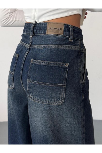 Women's Blue Washed Skater Fit High-Waisted Trousers