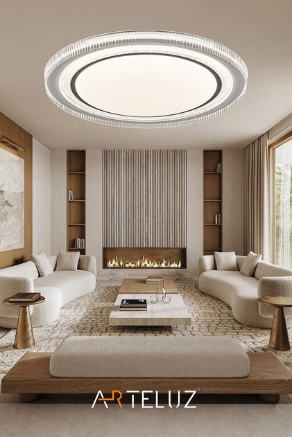 DIAMOND MODEL ANTRASİT DETAYLI MODERN PLAFONYER AVİZE (50 CM, 3 RENK IŞIK, KUMANDASIZ)
